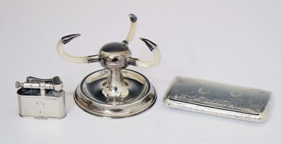 Lot 272 - Victorian silver card case, silver Dunhill lighter, and a ring stand