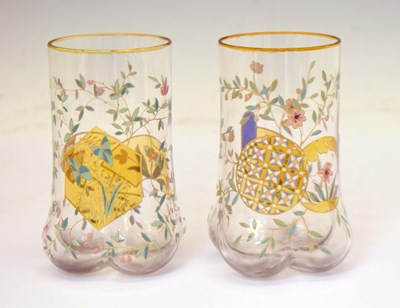 Lot 462 - Pair of Moser style enamelled glass bud vases