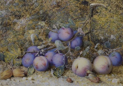 Lot 396 - William Henry Hunt, RWS (1790-1864) - Watercolour - 'Plums, Peaches & Nuts'