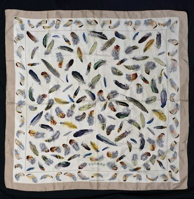 Lot 235 - Hermes - 'Plumes' silk scarf, designed by Henri de Linares