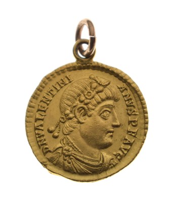 Lot 211 - Roman Empire - Valentinian I (364-367) gold Solidus, with soldered loop