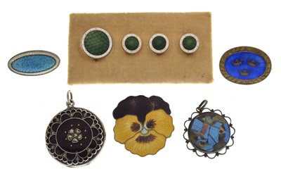 Lot 161 - Assorted enamel and silver brooches etc