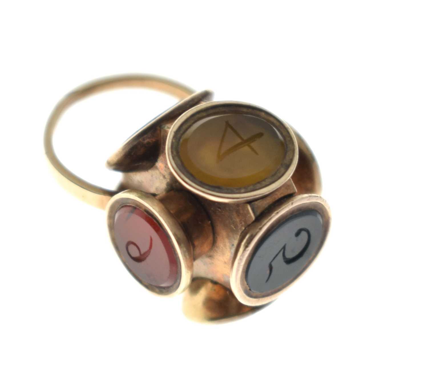 Lot 51 - 19th century multi hardstone seal 'wheel' fob
