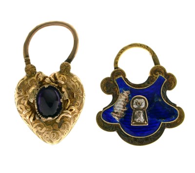 Lot 59 - Two 19th century yellow metal padlock clasps