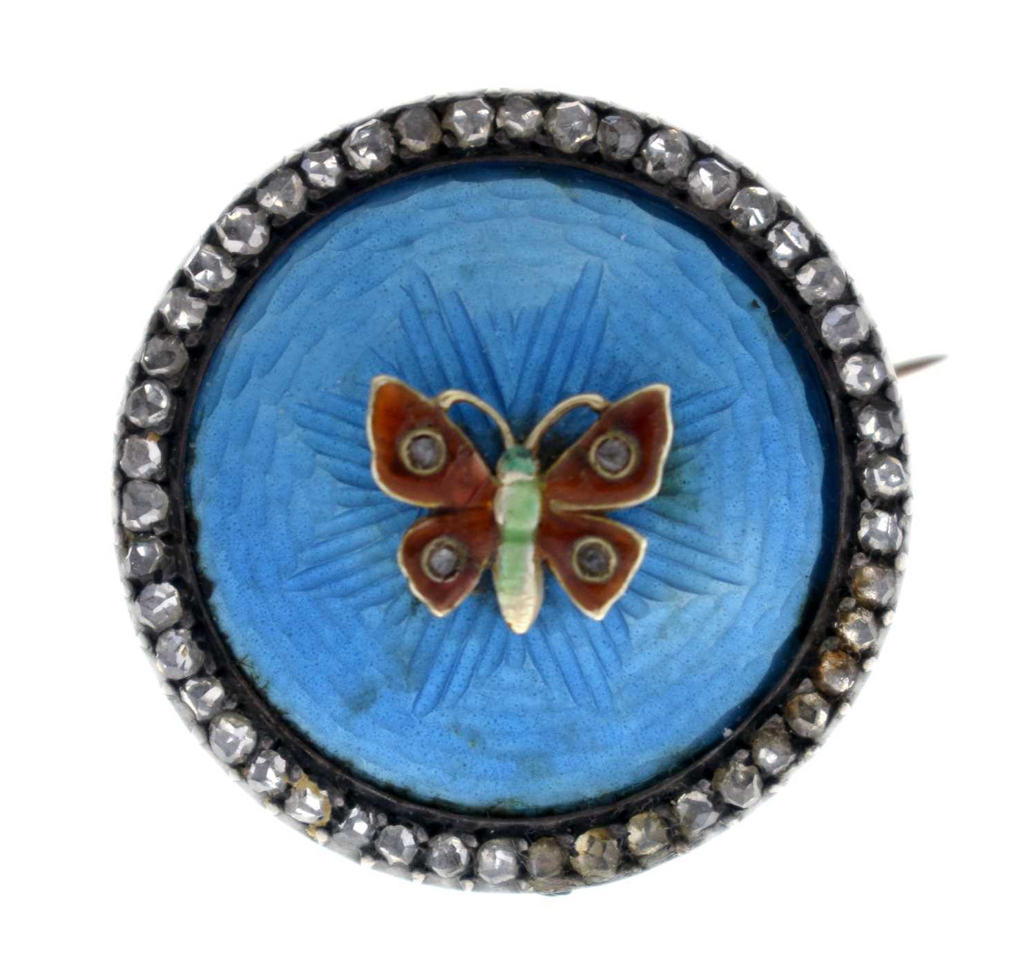 Lot 48 - Late 19th/early 20th century diamond enamelled brooch