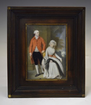 Lot 383 - William Wood (Ipswich 1768 - London 1809) - Watercolour miniature on ivory - Portrait of a couple