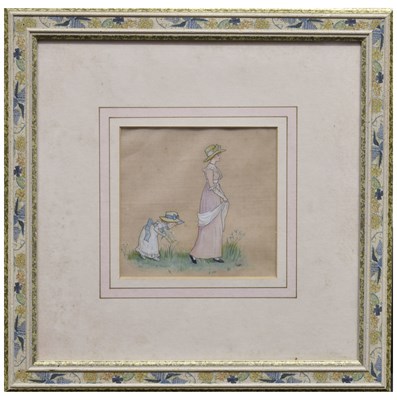 Lot 699 - Attributed to Kate Greenaway - Watercolour on silk