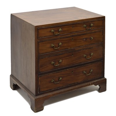 Lot 504 - Small late George III inlaid mahogany chest of four long drawers