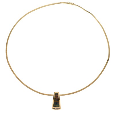 Lot 189 - Opal and diamond pendant necklace, stamped '14K'