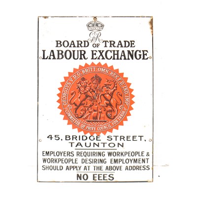 Lot 281 - Advertising – George V pictorial enamel sign, Board of Trade Labour Exchange