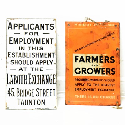 Lot 343 - Early 20th century Taunton Labour Exchange enamel sign