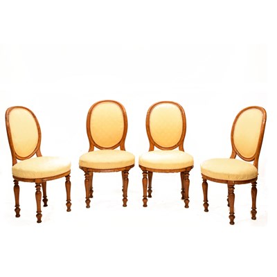Lot 555 - Set of four Victorian walnut balloon back chairs