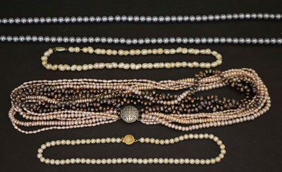 Lot 4 - Pearl necklaces including a multi-strand freshwater pearl necklace