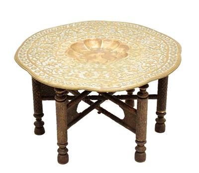 Lot 9 - Indian brass and hardwood folding table