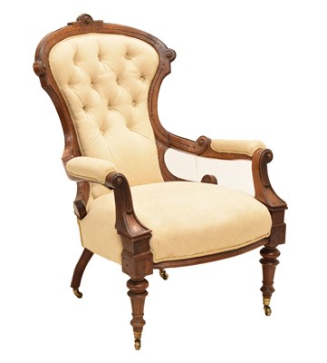 Lot 16 - Mid Victorian walnut framed deep buttoned salon chair