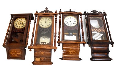 Lot 477 - Four late 19th Century American inlaid wall clocks