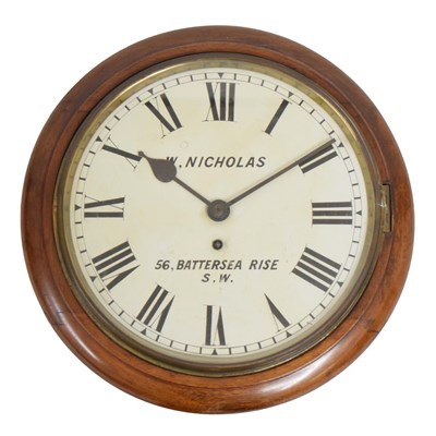 Lot 582 - Early 20th century mahogany framed single fusee circular wall clock