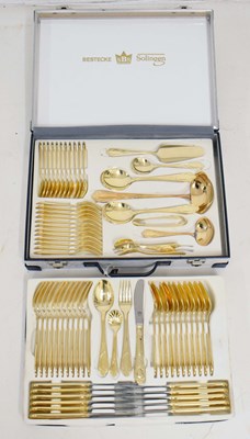 Lot 308 - SBS Rostfrei - Edelstahl gold plated twelve person part canteen of cutlery