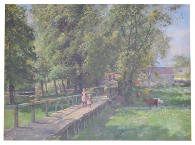 Lot 496 - Arthur Trevor Haddon RBA (1964-1941) - Oil on canvas - Rural landscape with figures