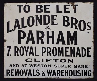 Lot 279 - Advertising - Early 20th century enamel sign promoting Lalonde Bros & Parham