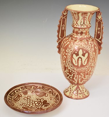Lot 495 - Hispano-Moresque pink lustre vase, etc