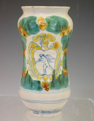 Lot 433 - Continental tin-glazed earthenware apothecary jar / albarello