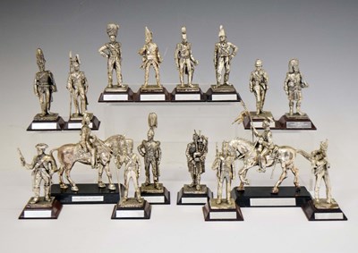 Lot 398 - Collection of sixteen silver plate on pewter military figures