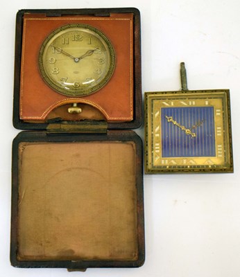 Lot 344 - Early 20th century leather cased 8 days folding desk timepiece