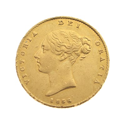 Lot 296 - Victorian gold young head half sovereign, 1856