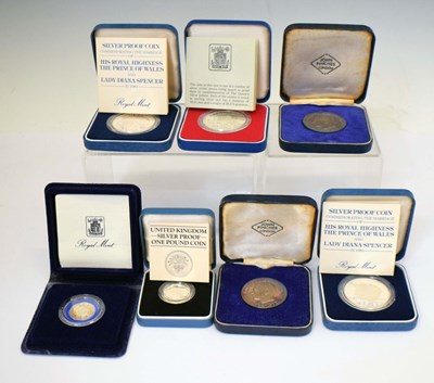 Lot 306 - Five silver proof coins, and two Duke of Windsor medallions