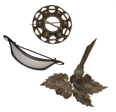 Lot 222 - Norwegian enamelled silver brooch, Charles Horner silver floral spray brooch, etc