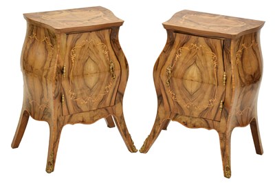 Lot 599 - Pair of reproduction continental fruitwood bedside cabinets