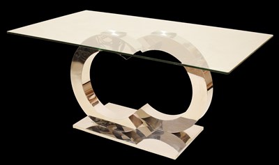 Lot 605 - Modern chrome 'double C' glass-topped dining / coffee table