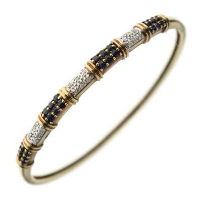 Lot 197 - Sapphire and diamond 9ct gold hinged bangle