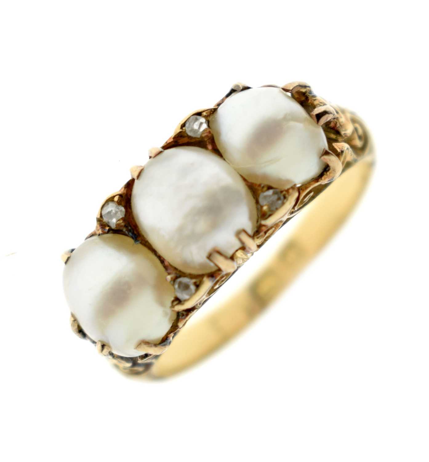 Lot 16 - Late 19th century pearl and diamond yellow metal ring