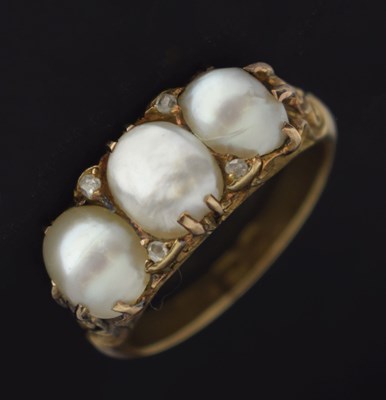 Lot 16 - Late 19th century pearl and diamond yellow metal ring