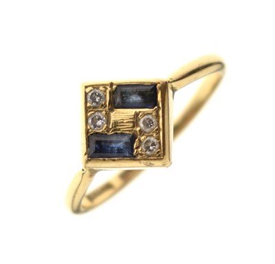 Lot 117 - Sapphire and diamond yellow metal dress ring, stamped '18ct & Pl'