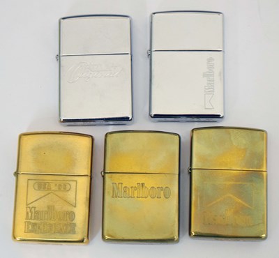 Lot 359 - Collection of five cigarette / tobacco related Zippo lighters