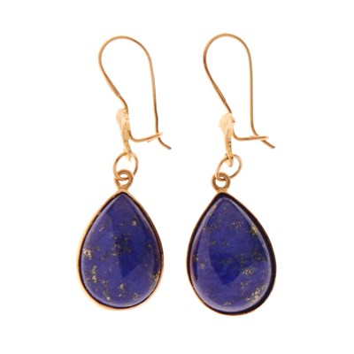 Lot 54 - Lapiz lazuli and yellow metal drop earrings
