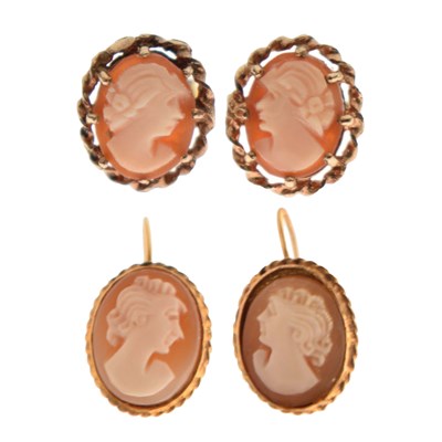 Lot 48 - Two pairs of 9ct gold / yellow metal cameo earrings