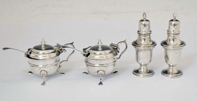 Lot 264 - Pair of Edward VII silver pepperettes plus pair of mustard pots