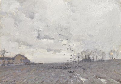 Lot 408 - Samuel John Lamorna Birch, RA, RWS, (1869-1955) - Oil on board - 'The Trespassers'