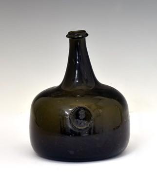 Lot 306 - Dated George I olive green glass seal bottle of mallet form, monogram IS 1723