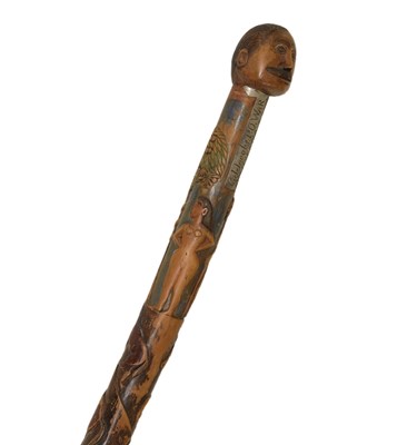 Lot 270 - Boer War Interest - St Helena Prisoner of War work carved walking stick, dated 1901