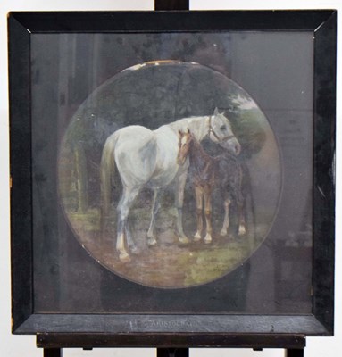 Lot 471 - Frank Stonelake, (1879-1929) - Oil on board- 'Aristocrats', a horse and foal, tondo