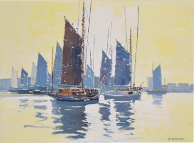 Lot 475 - Eric Haysom Craddy (1913-2007) - Oil on board - 'Breton Tunny Boats'