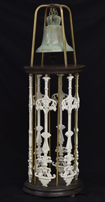 Lot 540 - Ship's alloy bell, on cage type stand