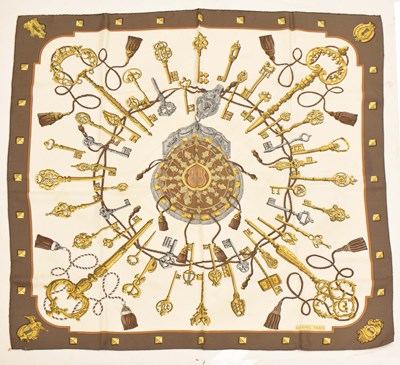Lot 21 - Hermès, Paris - 'Les Cles' (The Keys) silk scarf