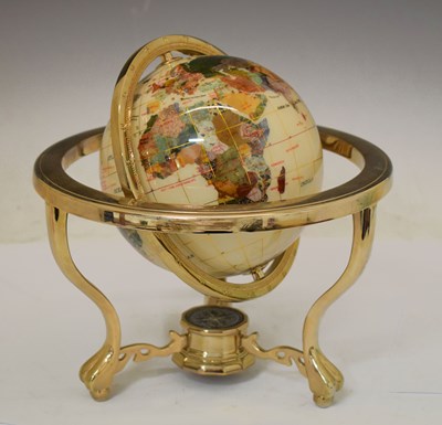 Lot 63 - Small gemstone and shell inlaid table globe