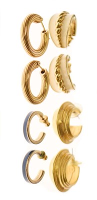 Lot 95 - A pair of 9ct gold hoop earrings, and three pairs of costume hoop earrings (4)